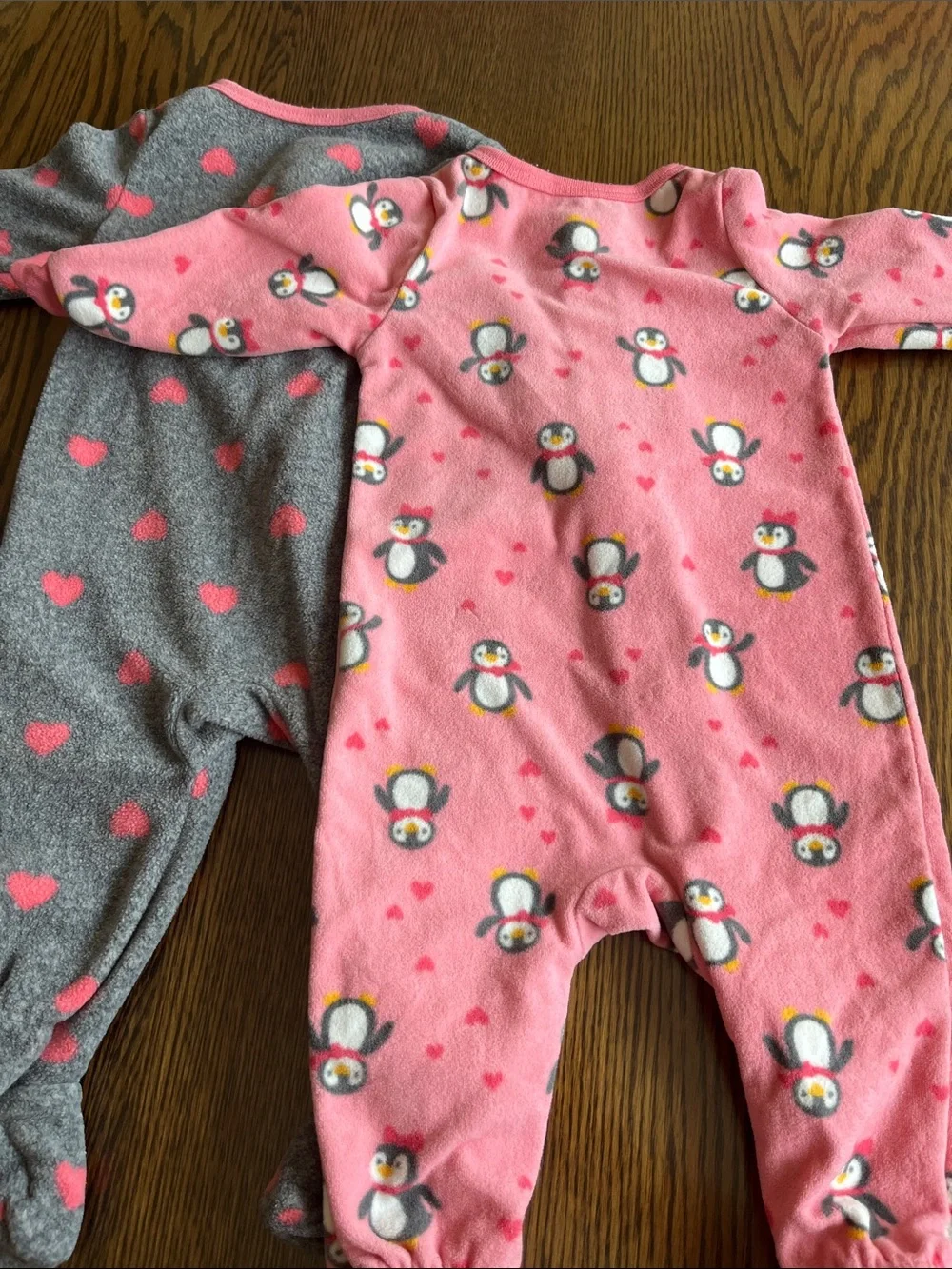 Absorba Penguin Footed One-Pieces in Pink and Gray